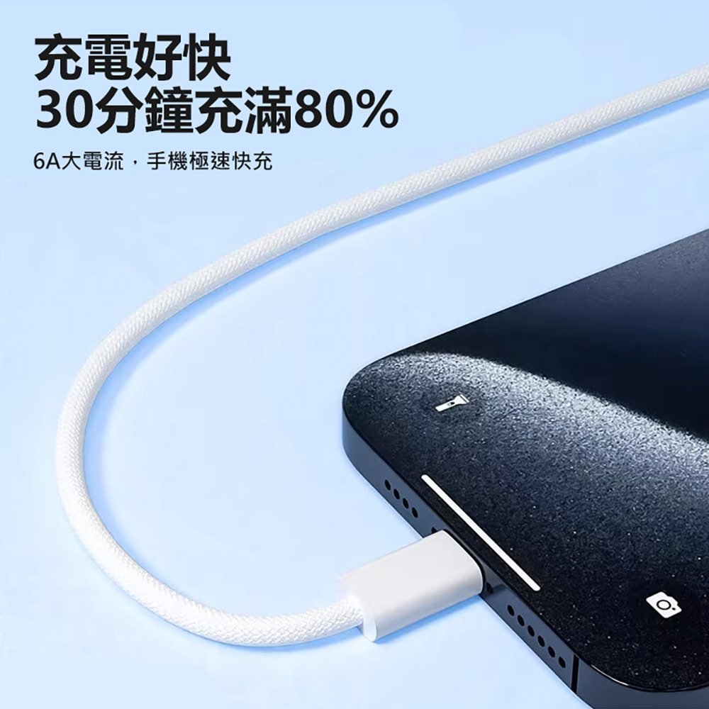 FC3030 蘋果60W PD 編織快充線 1.3米(Type-C To Type-C 6A大電流 編織軟線 傳輸線 車內可用)
