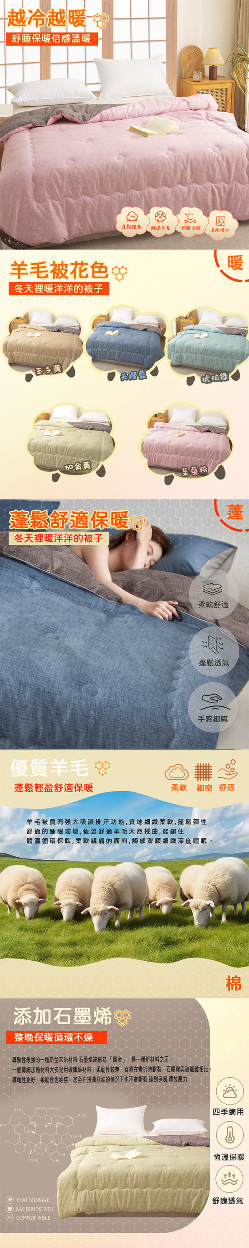 雙色石墨烯羊毛保暖被 可水洗冬被 棉被