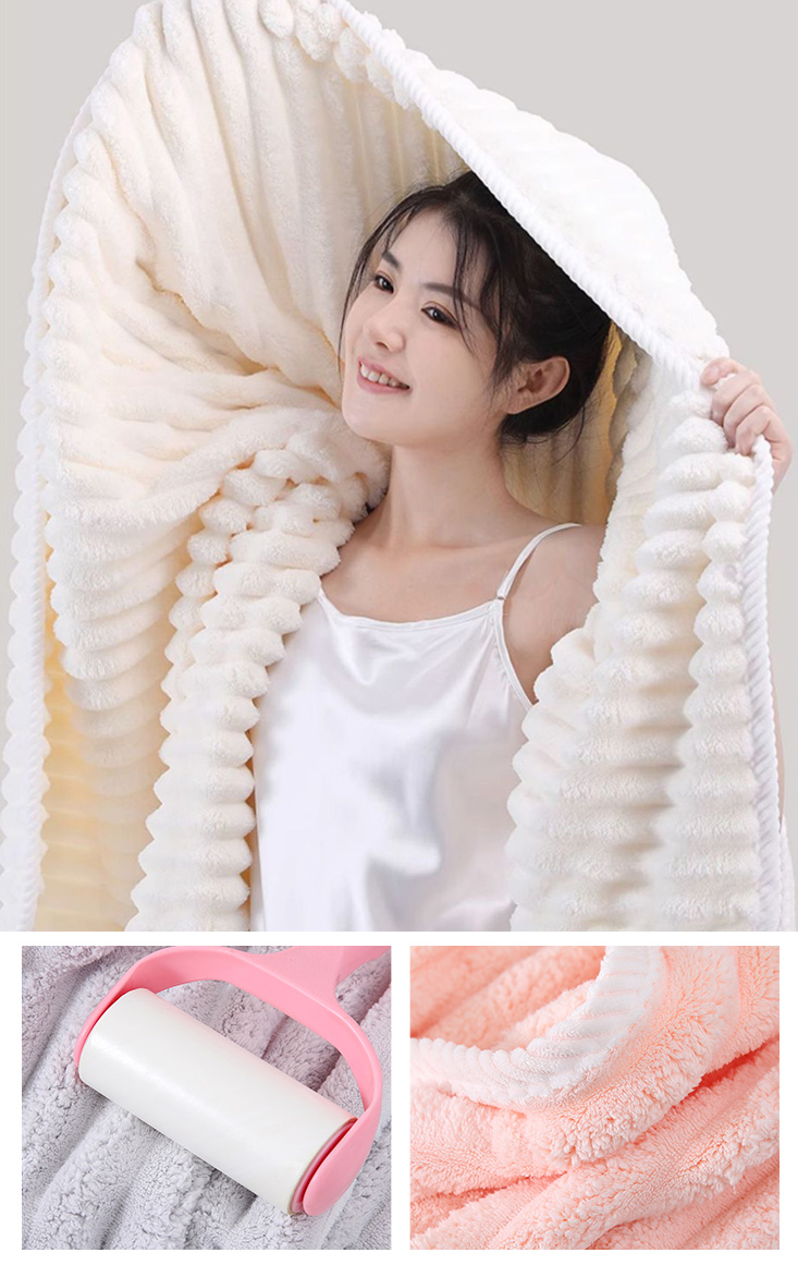 雲朵條珊瑚絨沐浴三件套 (毛巾+浴巾+乾髮巾)