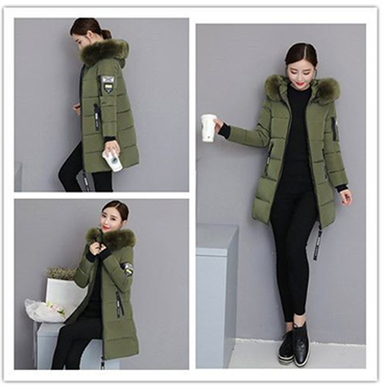 冬季毛領修身長版連帽外套