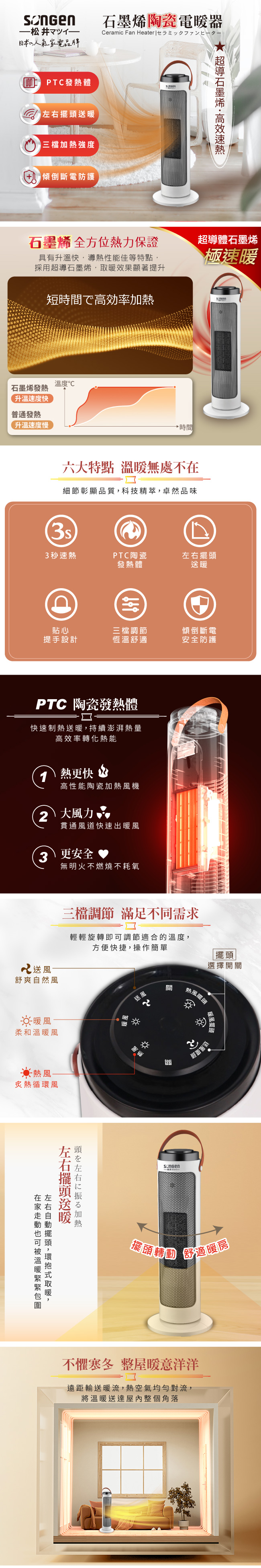【SONGEN松井】石墨烯直立式陶瓷電暖器/暖氣機/電暖爐(SG-072TC)