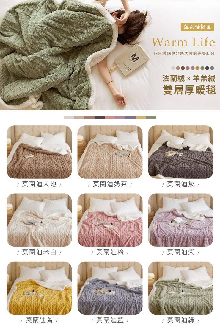 針織風法蘭絨Ｘ羊羔絨 雙層厚暖毯 251127