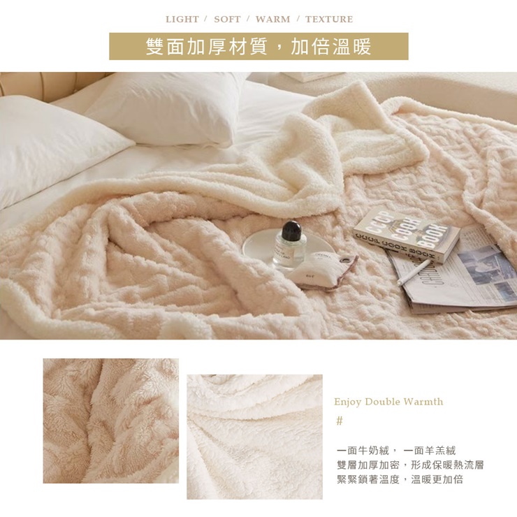 針織風法蘭絨Ｘ羊羔絨 雙層厚暖毯 251127