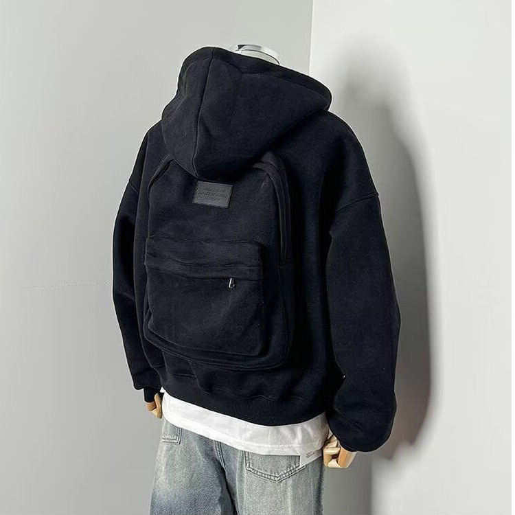 美式寬鬆風背包一體式連帽外套