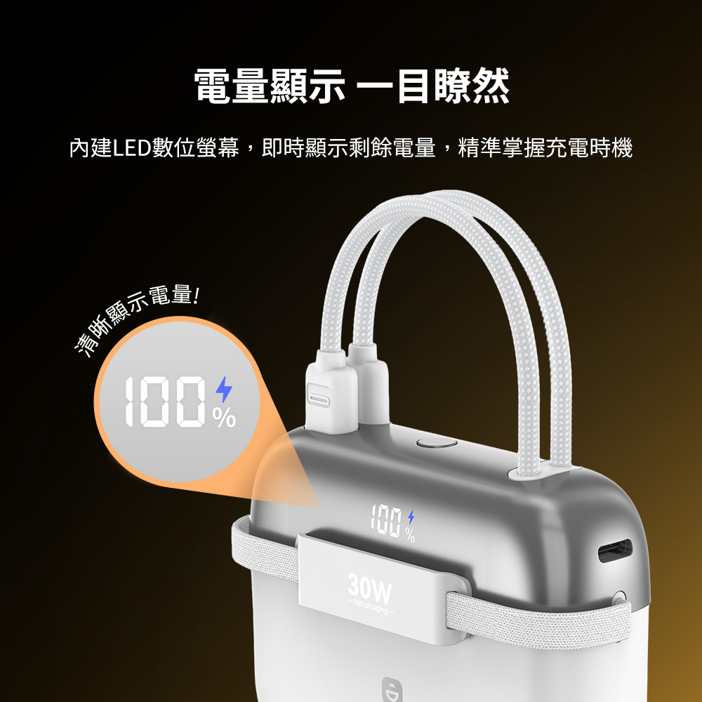 Choetech 小包充 30W PD快充自帶雙線 10000mAh 行動電源 (B812)