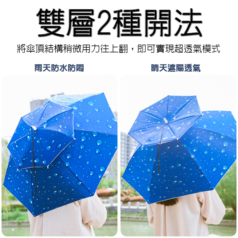 戶外雙層傘帽 - 晴天雨天兩用 200+抗UV 傘帽 遮陽帽 帽傘 漁夫帽 陽傘