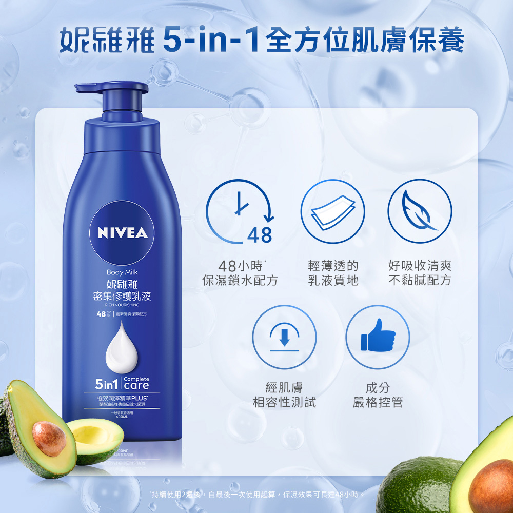NIVEA 妮維雅 密集深層修護乳液400ml (深層修護乳液、保濕潤膚身體乳、國民乳液)