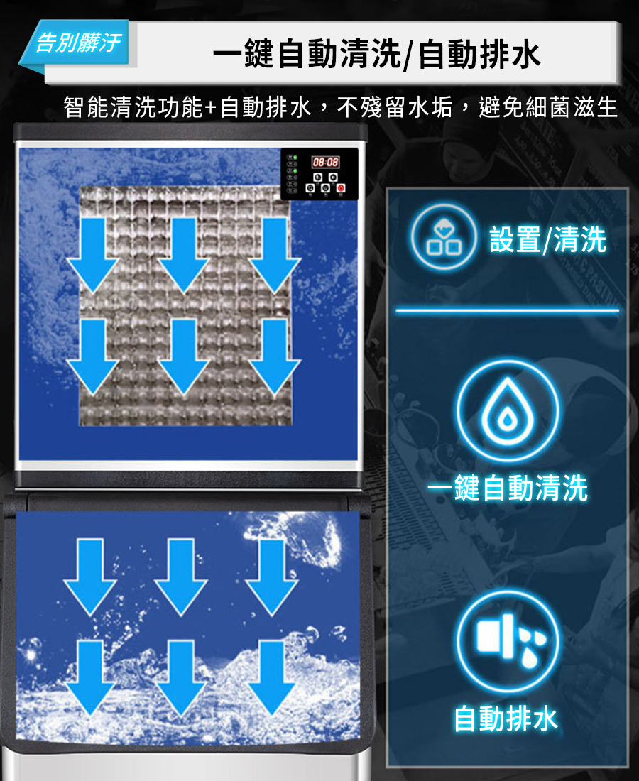 日產75kg 50冰格 全自動 智能製冰機 110V 商用製冰機 可接桶裝水/自來水 製冰 製冰機