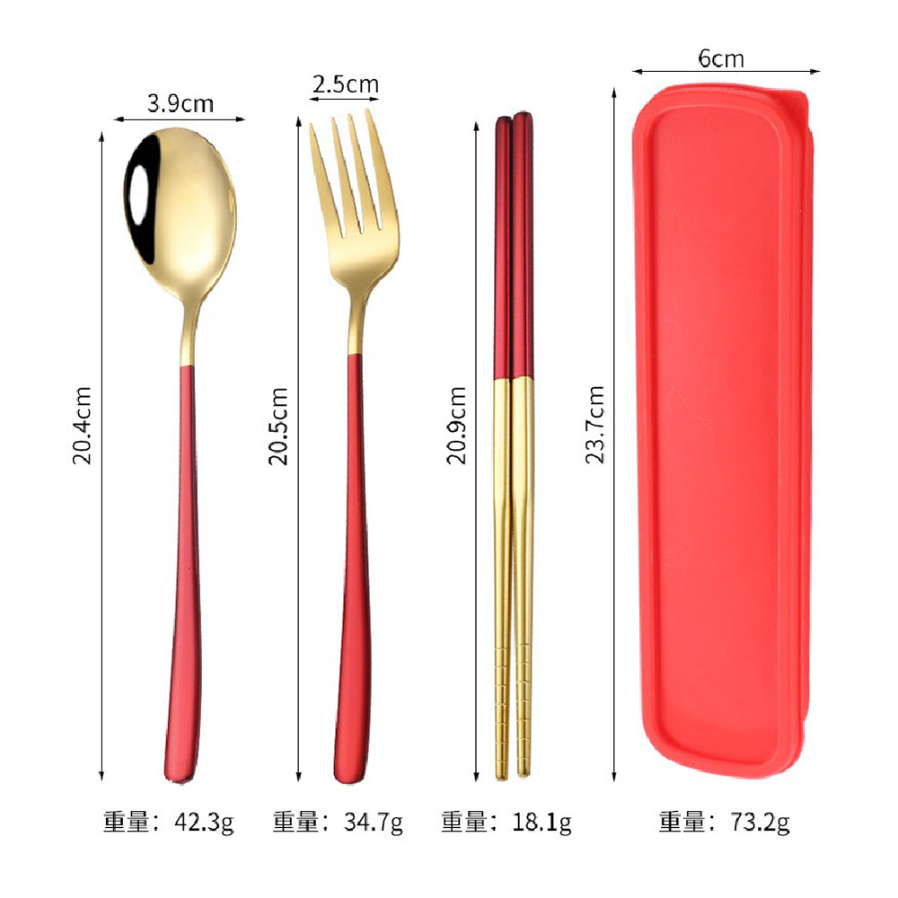 【JAR嚴選】410不鏽鋼環保無毒攜帶式拼色餐具組3件組