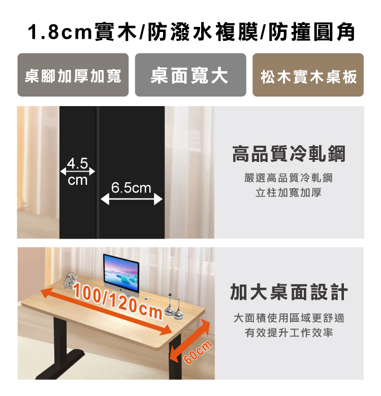 【ANDYMAY2】阿姆斯(正裝)無段式電動升降桌-單機(OH-K218)