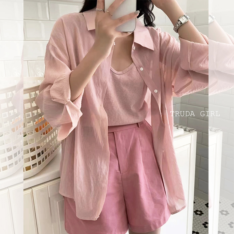 韓系清新透氣輕薄襯衫背心兩件式套裝 9色 春夏百搭款