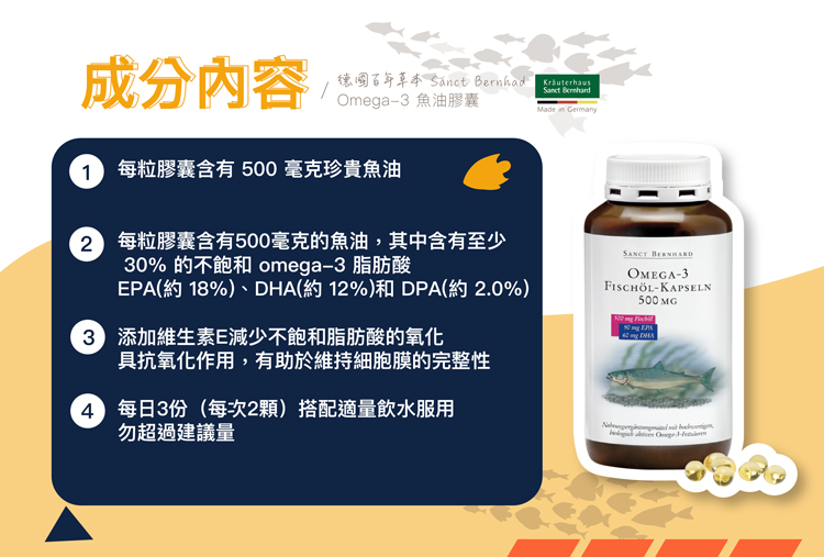 【德國百年草本】Omega-3魚油膠囊(400粒/入) 每粒500mg