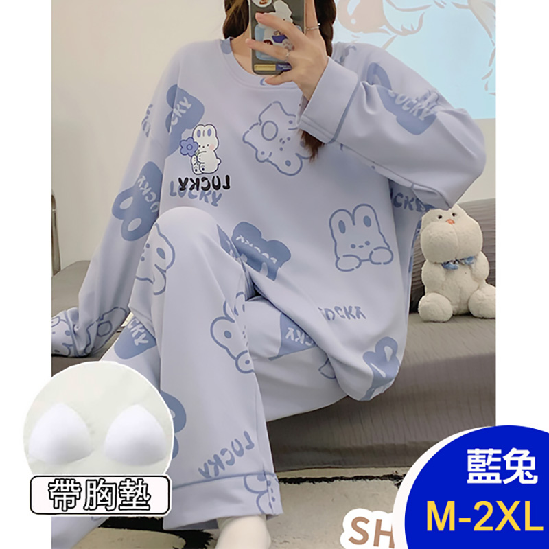 正韓進口圓領童趣家居服套裝休閒服帶胸墊 休閒睡裙 睡衣 (多款任選)