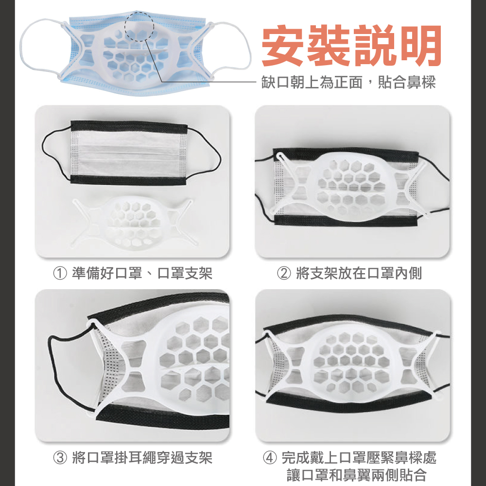 可水洗透氣3D立體蜂巢式口罩支架/顏色隨機(5入)