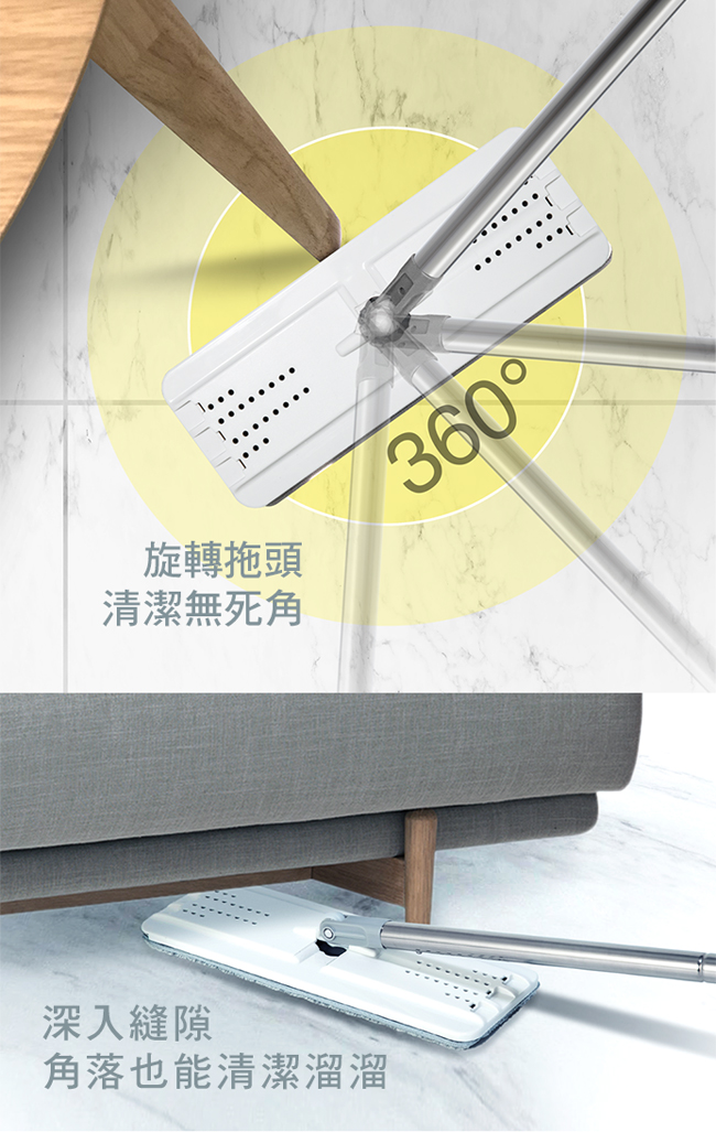 【福利品】妙潔 雙刮拖 免手洗雙槽乾濕兩用平拖組(共1桶1桿1布)