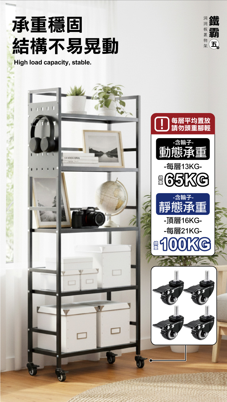 【ANDYMAY2】鐵霸全碳鋼耐重洞洞板收納架-65寬五層(OH-K129)