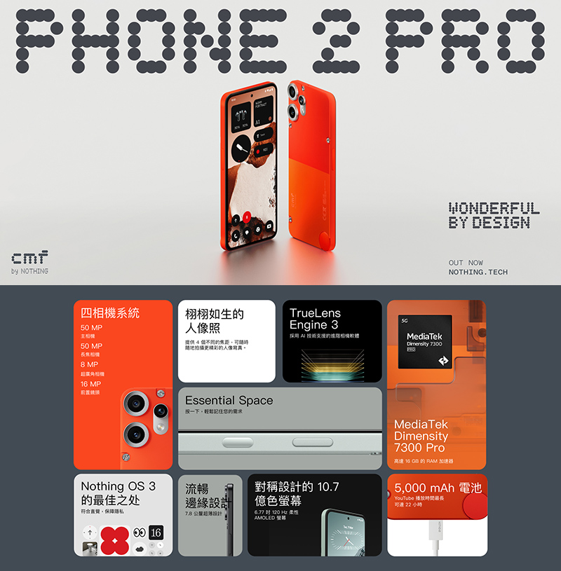 CMF Phone 2 Pro (8G/256G) 5G 6.67吋智慧手機-贈藍牙耳機(送完為止)+25W雙孔快充頭+掛繩+韓版收納包+指環支架+奈米噴劑