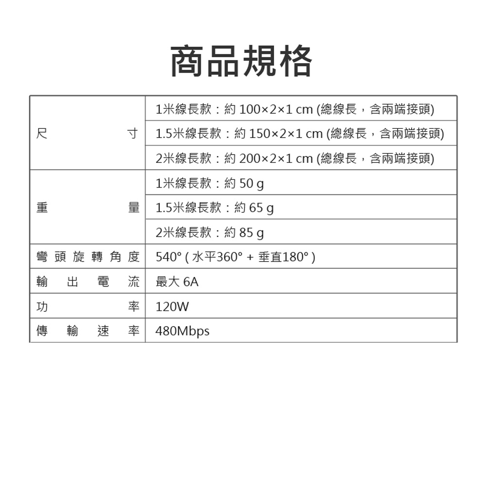 FC3031 120W磁吸540度旋轉彎頭快充線 2m 附蘋果+Type-C+MicroUSB三磁吸頭(蘋果安卓 玩手遊不擋手)