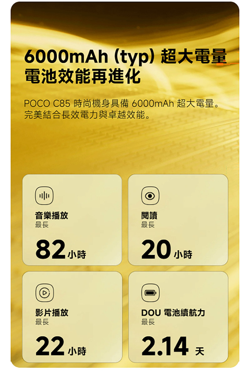 POCO C85 (8G/256G) 6.9吋智慧手機-贈鋼化保貼+25W雙孔快充頭+掛繩+韓版收納包+指環支架+奈米噴劑