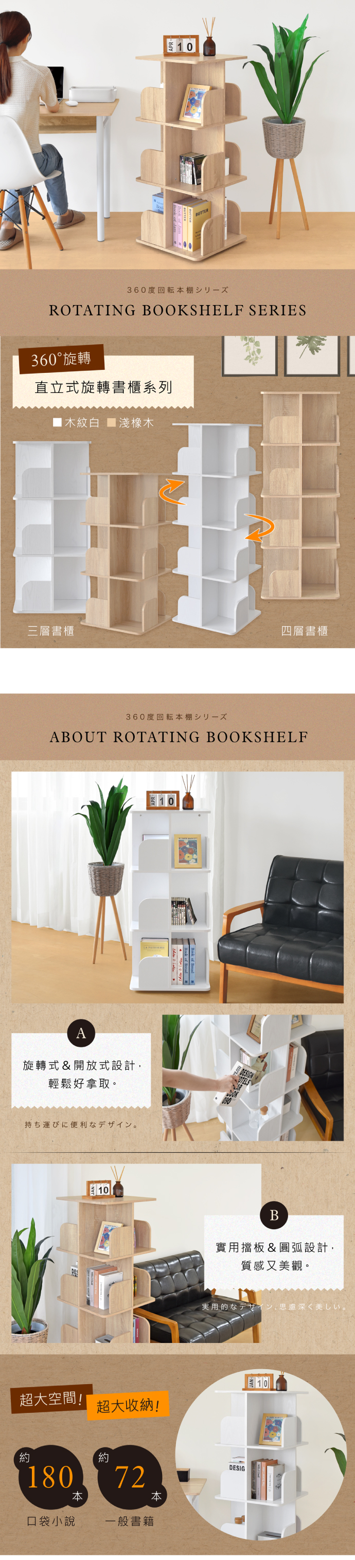 【HOPMA】直立式360度旋轉三層書櫃 台灣製造 收納展示櫃 置物邊櫃