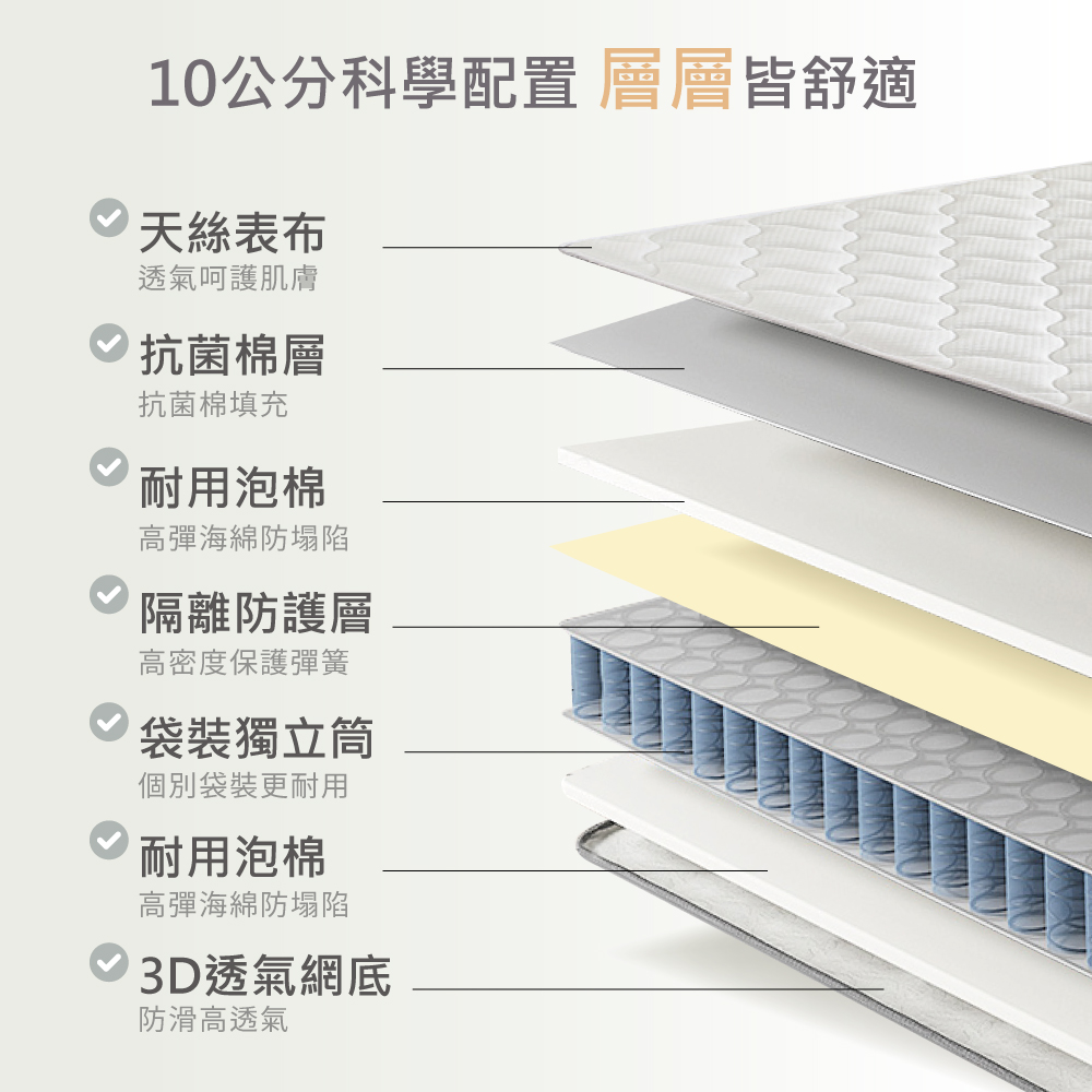 天絲3D透氣獨立筒10cm床墊 / 薄型彈簧床墊