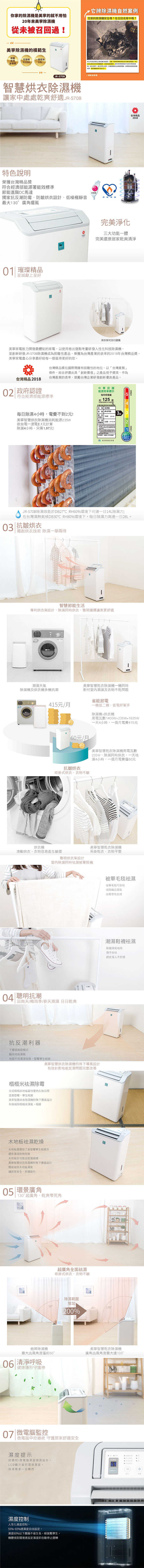 【Mistral 美寧】精品智慧烘衣除濕機 JR-S70B