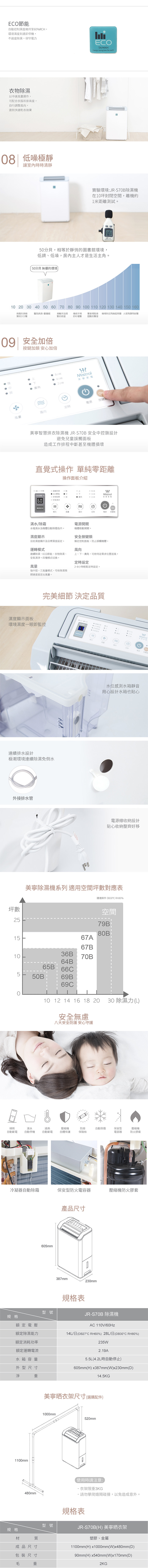 【Mistral 美寧】精品智慧烘衣除濕機 JR-S70B