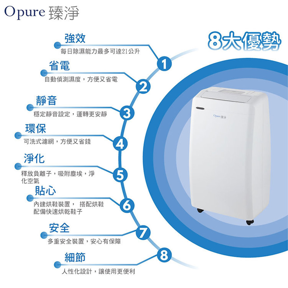 【Opure 臻淨】負離子清淨除濕機 DH1