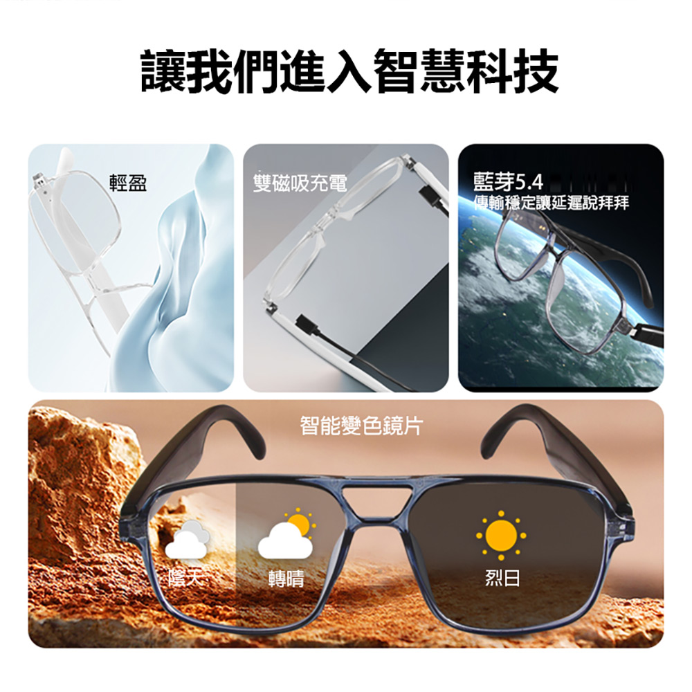 IS-S10 一般版 智能變色藍芽眼鏡(通過SGS認證 全系列雙基板+TWS立體音雙聲道 骨傳導技術 寶利徠鏡片)