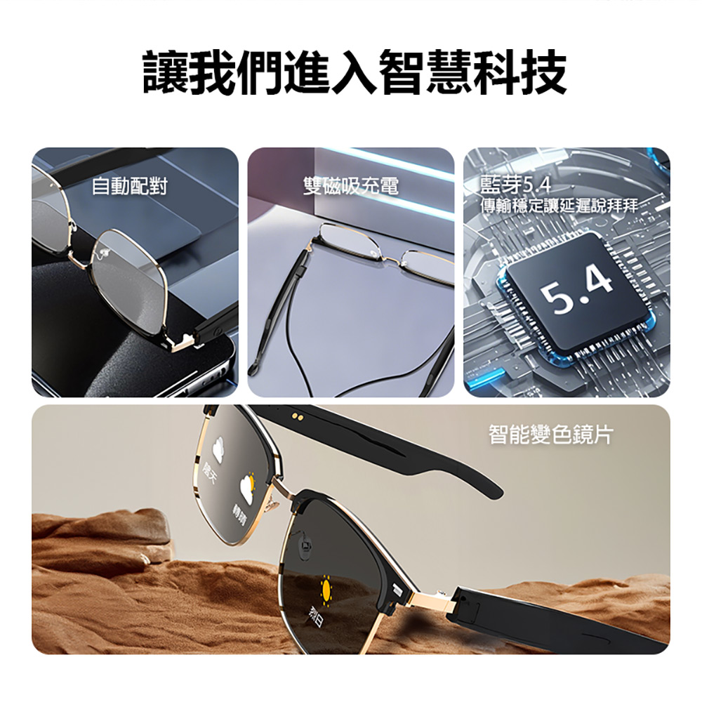 IS-S13 AI版 智能變色藍芽眼鏡(通過SGS認證全系列雙基板+TWS立體音雙聲道 骨傳導技術寶利徠鏡片)