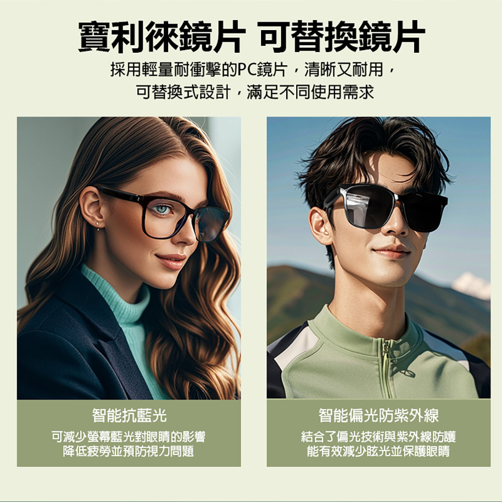 IS-S08 智能變色藍芽眼鏡(全系列雙基板+TWS立體音雙聲道 骨傳導技術 寶利徠鏡片)