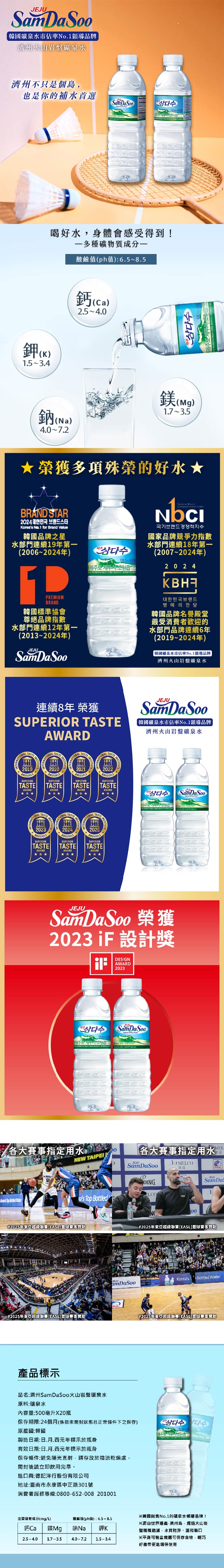 濟洲 SamDaSoo火山岩盤礦泉水 500mlx20瓶/箱