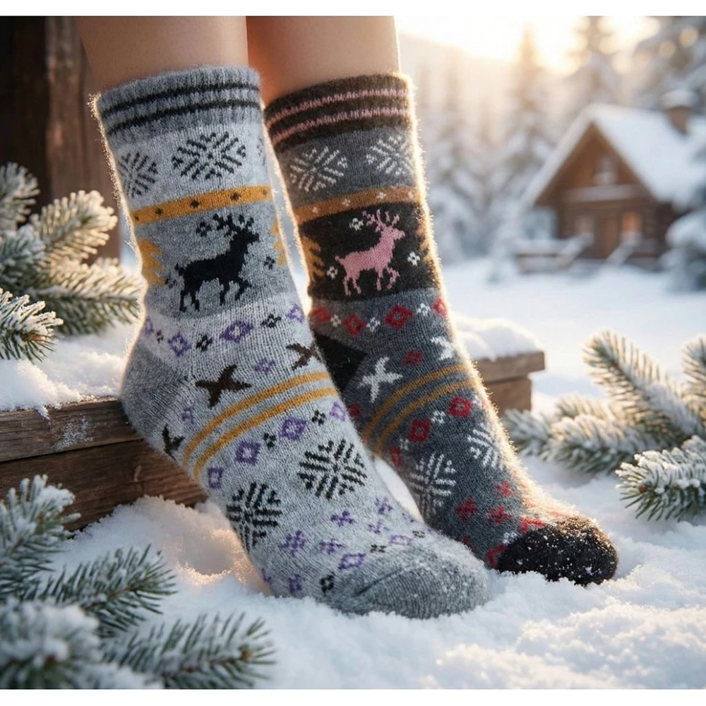凱美棉業｜冬日必備（女款）精緻保暖毛襪 防寒襪 保暖襪 毛襪 長襪 冬天襪-聖誕馴鹿款