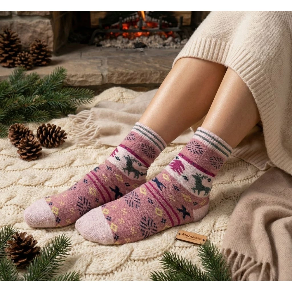 凱美棉業｜冬日必備（女款）精緻保暖毛襪 防寒襪 保暖襪 毛襪 長襪 冬天襪-聖誕馴鹿款