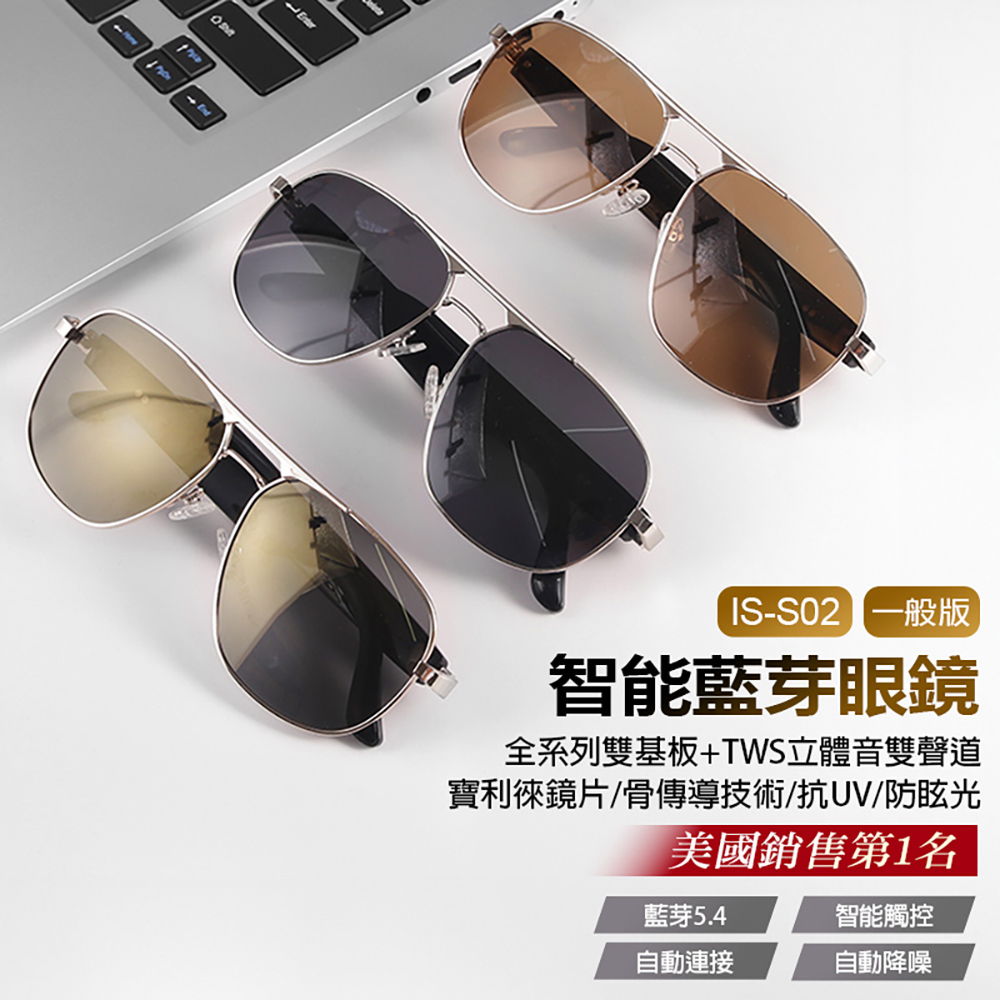IS-S02 智能變色藍芽眼鏡(全系列雙基板+TWS立體音雙聲道 骨傳導技術 寶利徠鏡片)