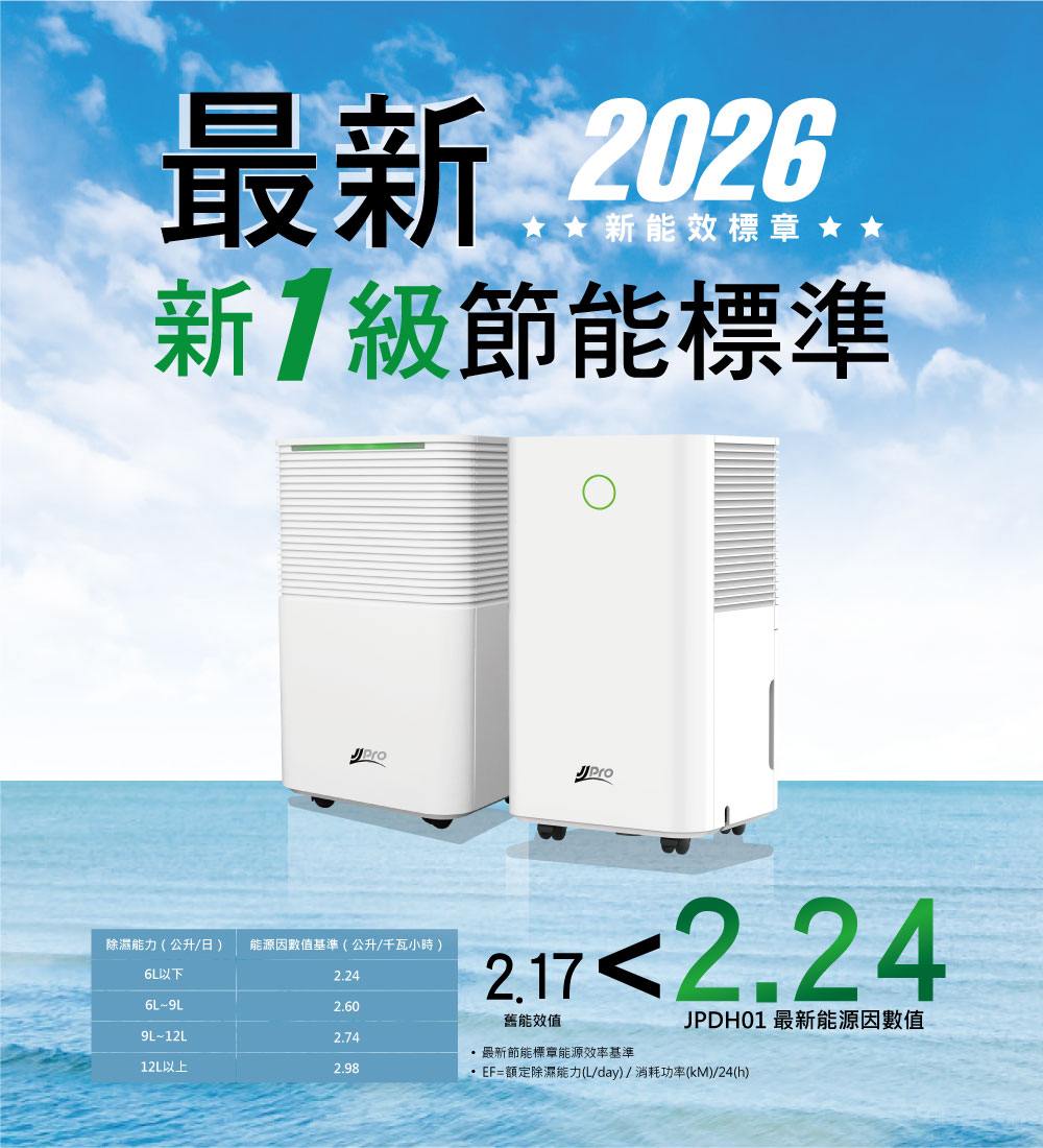 【JJPRO 家佳寶】6L除濕機 2026最新一級能效 ★節能補助退稅 (JPDH01A)