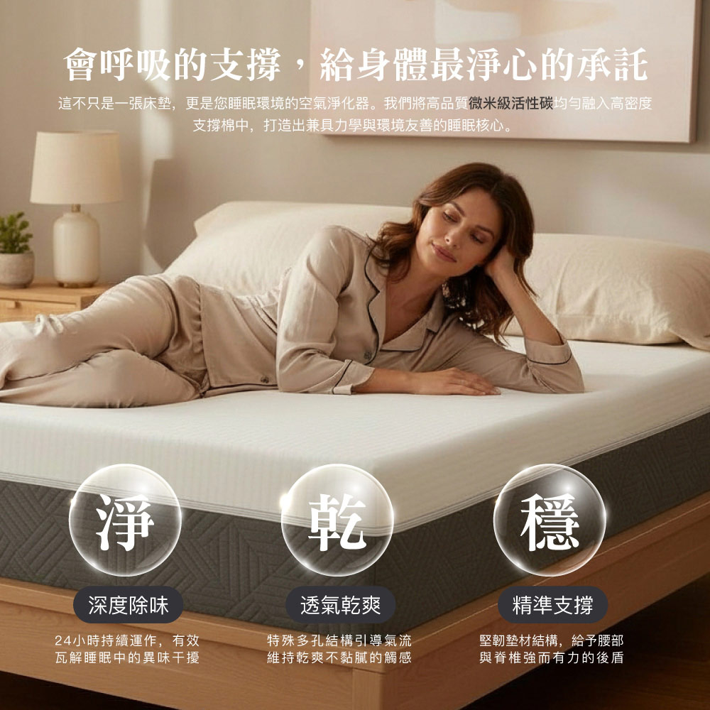 (20260114 品名更改)【BEST】浮力記憶活性碳床墊 6層機能設計 單人 雙人 加大 特大 防水表布 兒童床墊