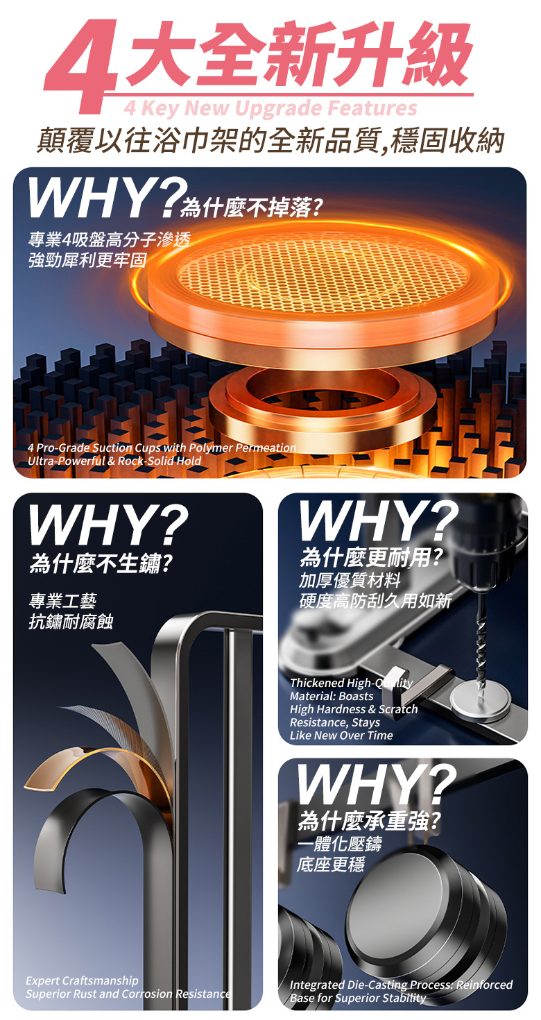 太空鋁摺疊吸盤毛巾置物架