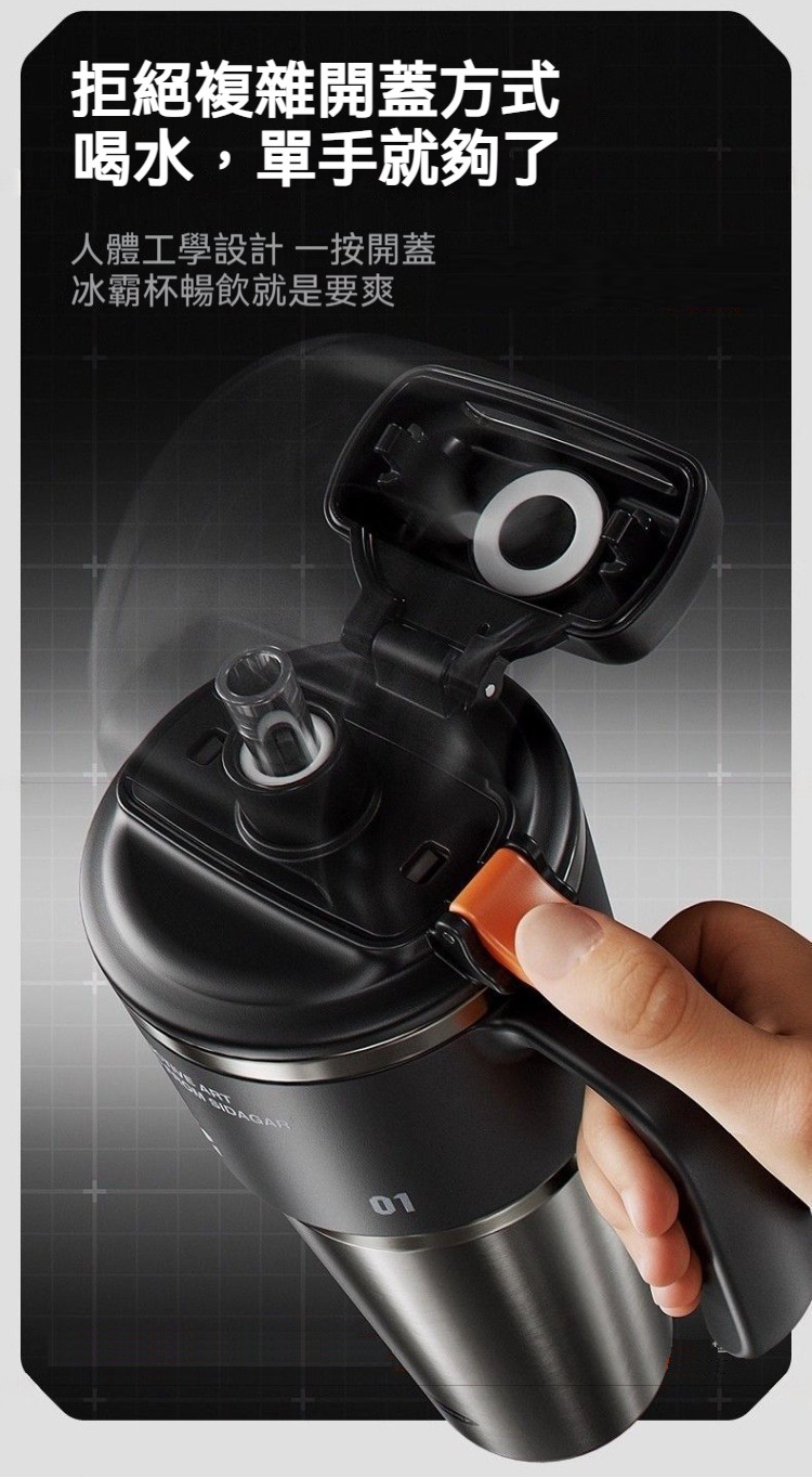 彈蓋不鏽鋼車載保溫杯 1000ml 吸管 手把 車用