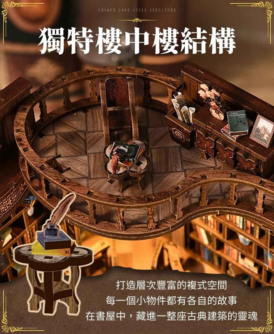 木質 歐風古典書廳模型 DIY模型 小夜燈 立體 木製 玩具 拼圖 拼裝 夜燈 益智 禮物 3D 生日禮物