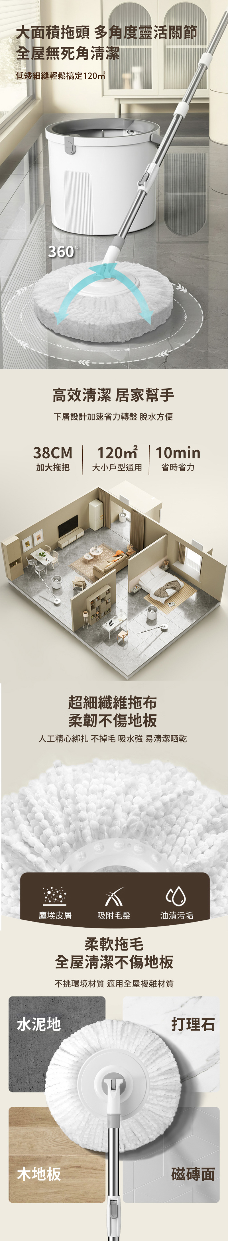 【APEX】單桶式輕巧洗脫合一清潔拖把組