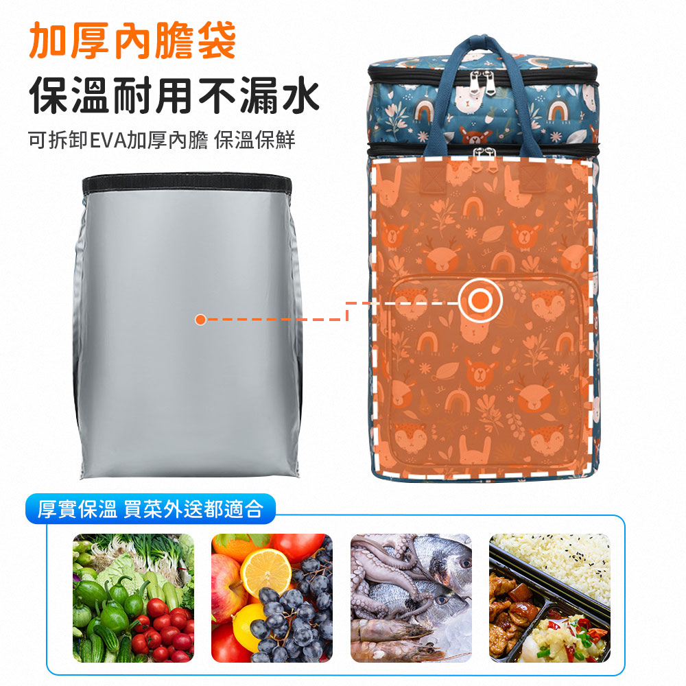 可擴展雙層平推式萬向5輪折疊拉桿保溫購物車