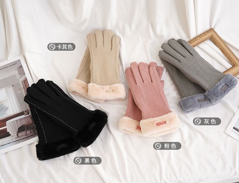 女士冬季德絨款加厚加絨保暖手套