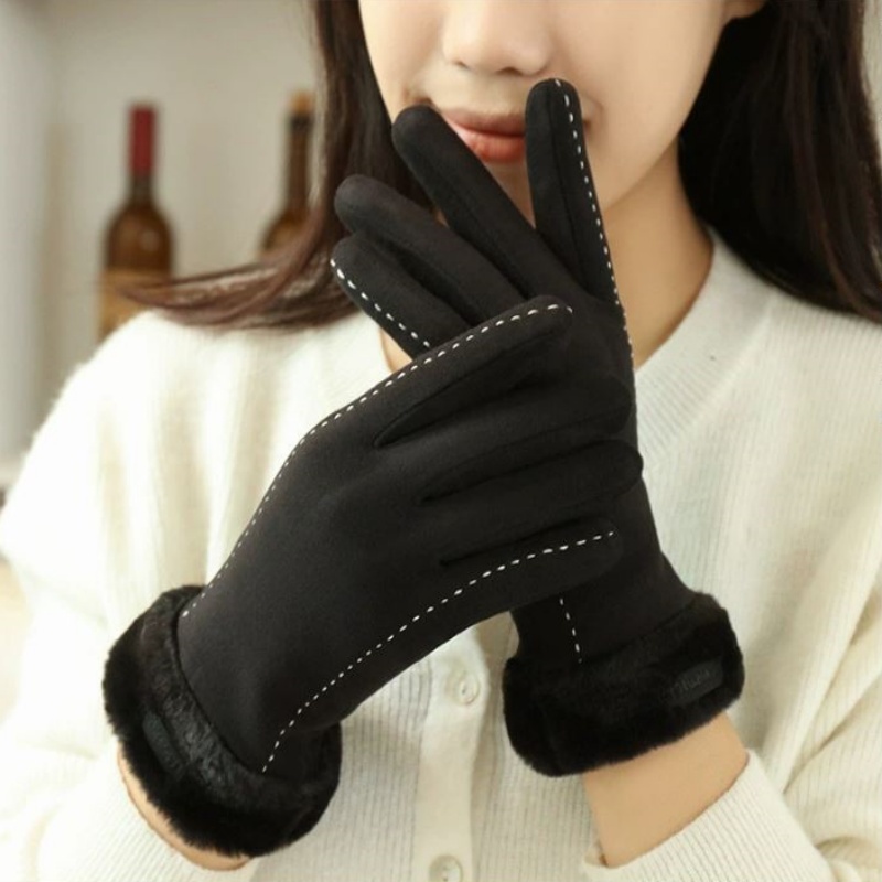 女士冬季德絨款加厚加絨保暖手套