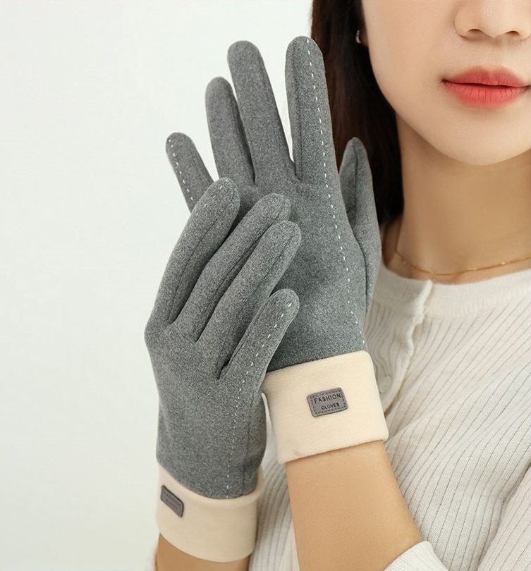女士冬季德絨款加厚加絨保暖手套