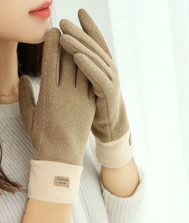 女士冬季德絨款加厚加絨保暖手套