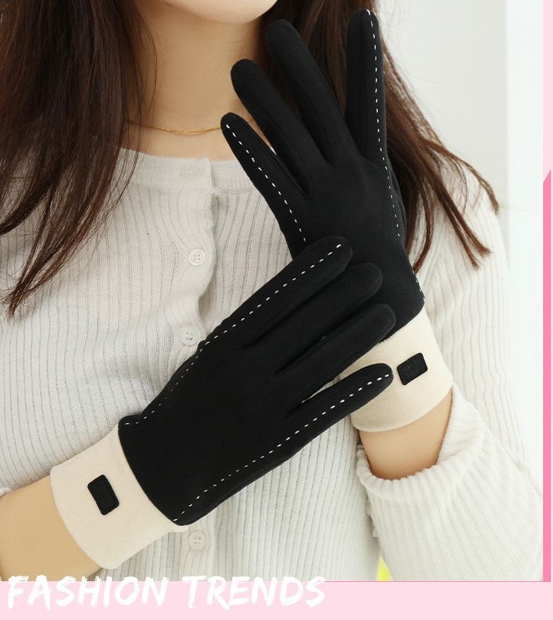 女士冬季德絨款加厚加絨保暖手套