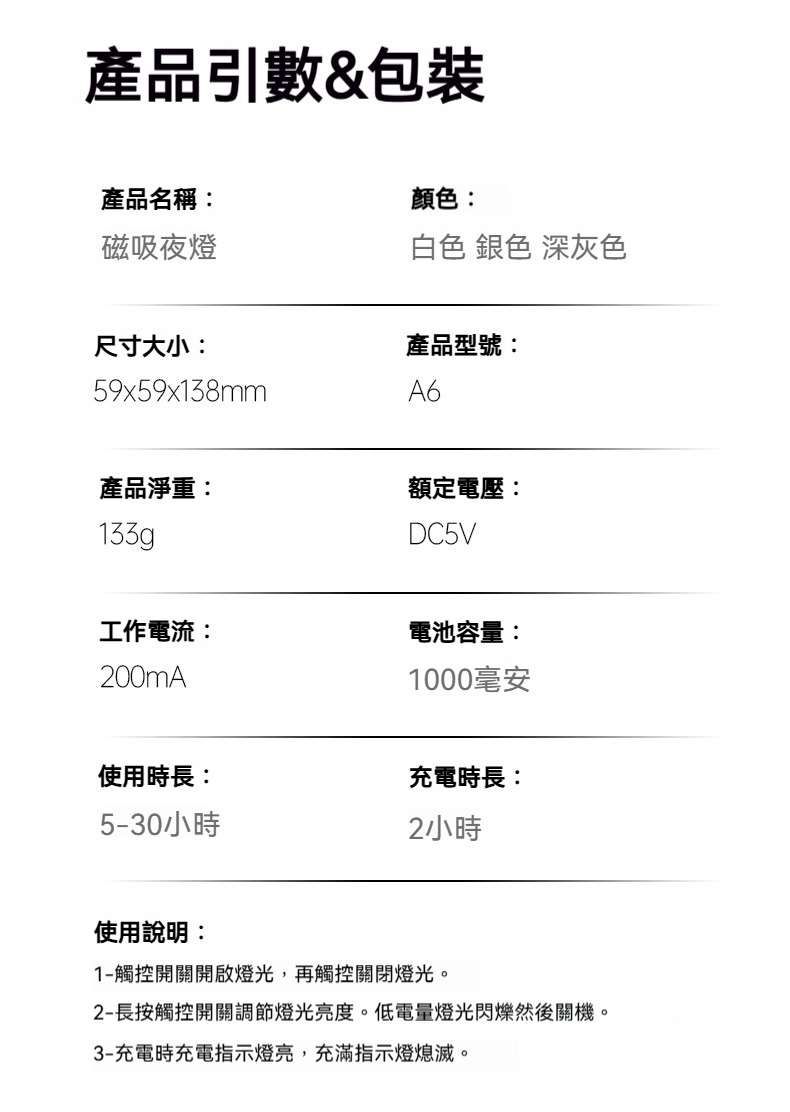 磁吸便攜量子小夜燈 檯燈 露營 宿舍 臥室