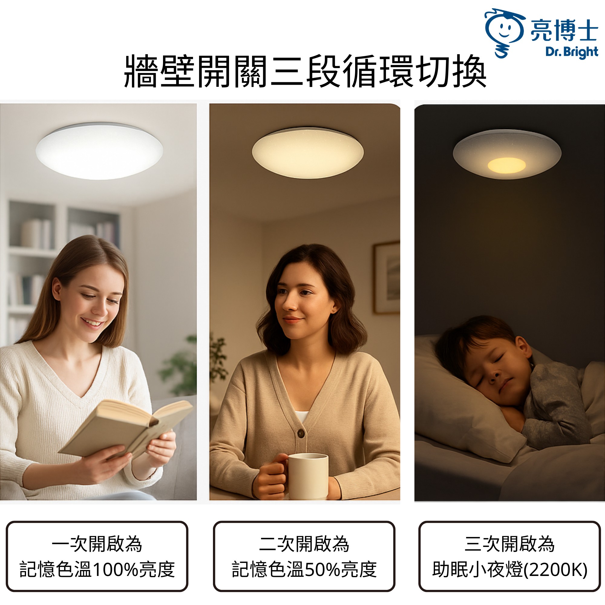 LED 50W吸頂燈/三色可撥/壁切三段調光 亮博士