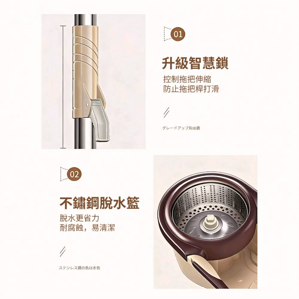 【工科感】 淨污分離不鏽鋼旋轉拖把組附替換布2入1桶1桿3布組合刮水桶免手洗乾濕兩用